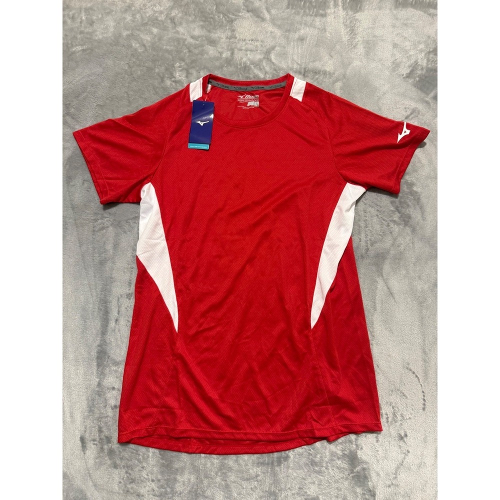 Mizuno Performance T-Shirt Womens Large Red White Athletic Volleyball Top